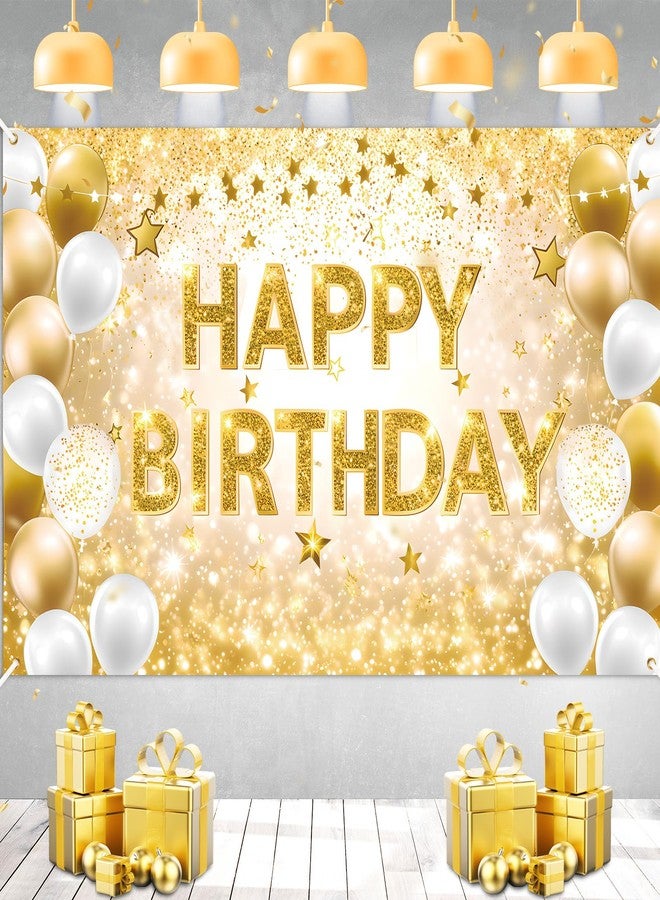 Yoirrat Gold Happy Birthday Decorations Large White Gold Birthday Banner for Women Men Backdrop Banner Poster for Girls Boys Christmas Bday Baby Shower Anniversary Party Supplies - Image 1